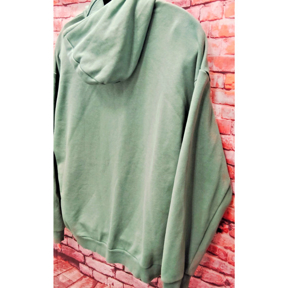 Puma Hoodie Mens Large Green Elevated Logo Kangaroo Pocket Fleece Lined Pullover - Picture 6 of 7